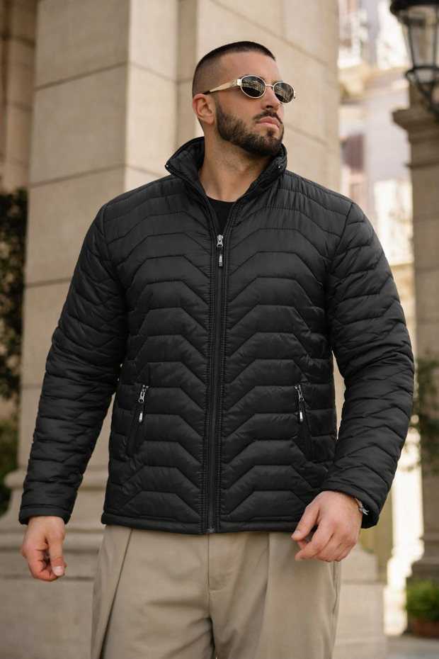 Men's Winter Premium Casual Quilted Black Puffer Coat