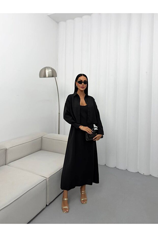 Premium Modal Shirt -Strap Dress 2-Piece Set
