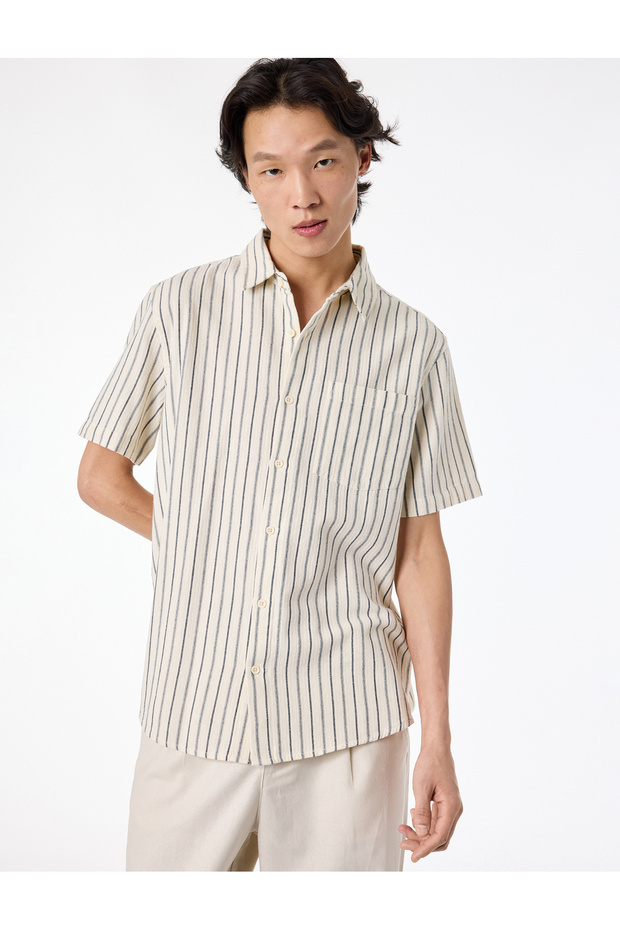 Striped Navy Blue Men's Shirt 6Sam60045Hw