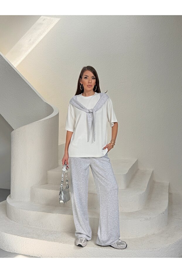 Shawl Collar Garnished Modal Fabric Women's Tracksuit Set