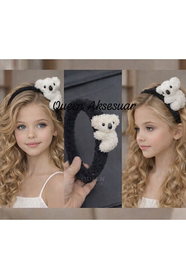 Cute Plush Furry 3D Dimensional Toy Koala Crown Female Children's Crown Black and White