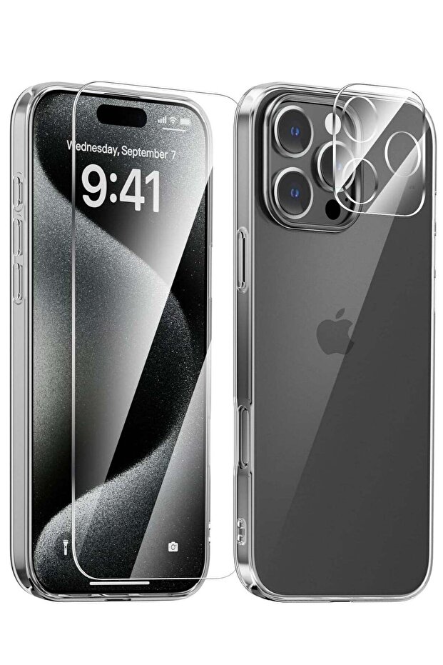 Ultra-Thin Clear iPhone 16 Pro Case – Non-Yellowing, Shockproof with Camera Lens & Screen Protectors