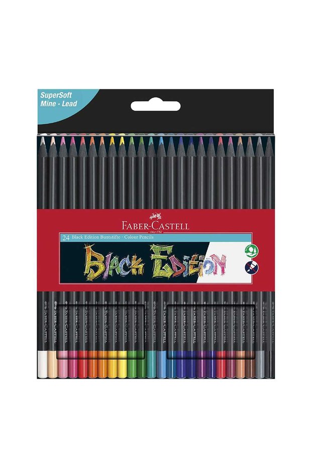 Faber-Castell Black Edition Black Wood And Supersoft Lead Colour Pencils, Pack of 24