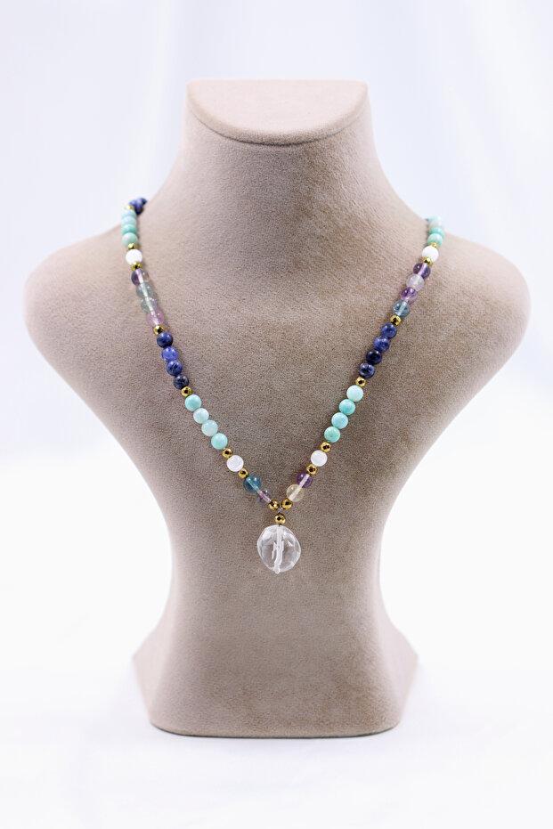 Fluorite Stone Amazonite Sodalite Stone Selenite Stone Hematite Crystal Quartz Natural Stone Design Pendant 6 mm