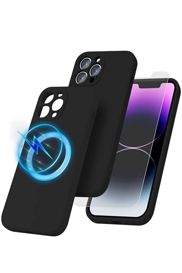 Silicone Magnetic Case for iPhone 14 Pro + 2 Pack Tempered Glass Screen Protector Magsafe Case Silic