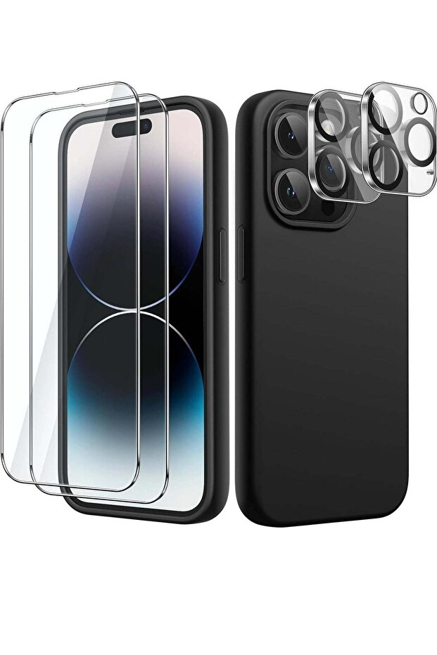 5 in 1 Silicone Case for iPhone 14 Pro Max 6.7-inch, with 2-Pack Screen Protector and 2-Pack Camera