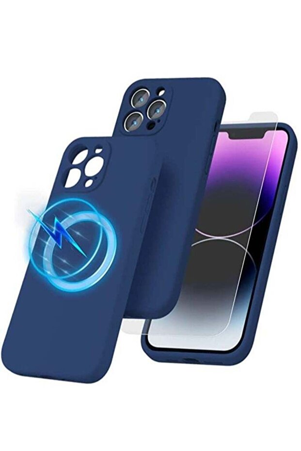 iPhone 14 Pro + 2 Pack Tempered Glass Screen Protector Magsafe Case Silicone Phone Case with Microfi