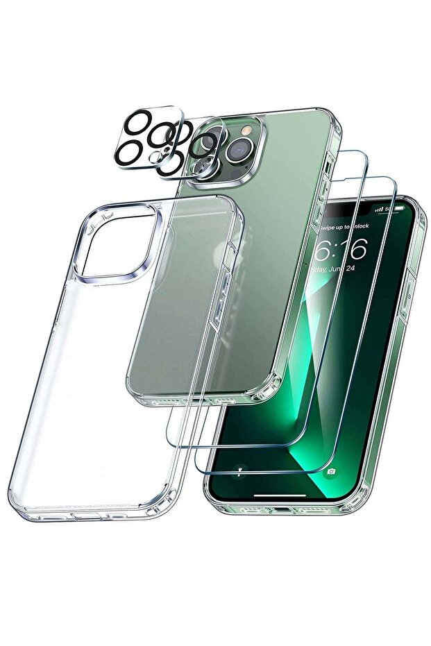 [1+2+2] Case for iPhone 14, 2 Pcs Tempered Glass Screen Protector + 2 Pcs Lens Protector, Shockproof