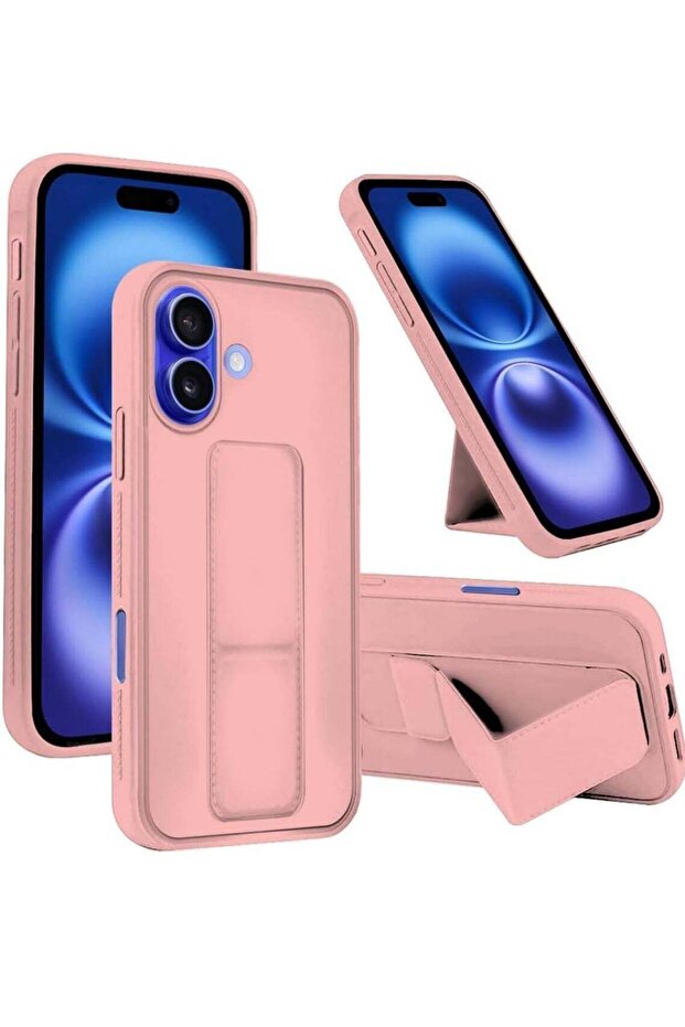 iPhone 16 Magnetic Car Mount Case – Pink Silicone Kickstand with Hand Strap & Multi-Stand Functional