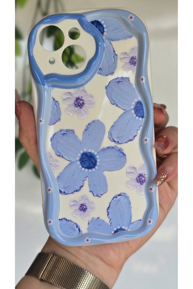 iPhone 15 Case Pastel Blue Daisy Pattern Colorful Silicone Cover with Camera Protection