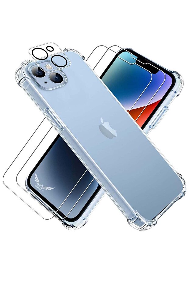 iPhone 14 Plus 4-in-1 Pack – 2x Screen Protectors, 1x Camera Lens Protector, Clear Shockproof Case w