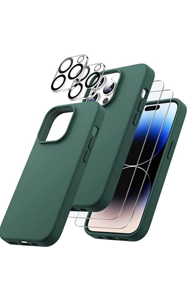 3 in 1 Silicone Case for iPhone 14 Pro Max 6.7-inch, with 2-Pack Screen Protector and 2-Pack Camera