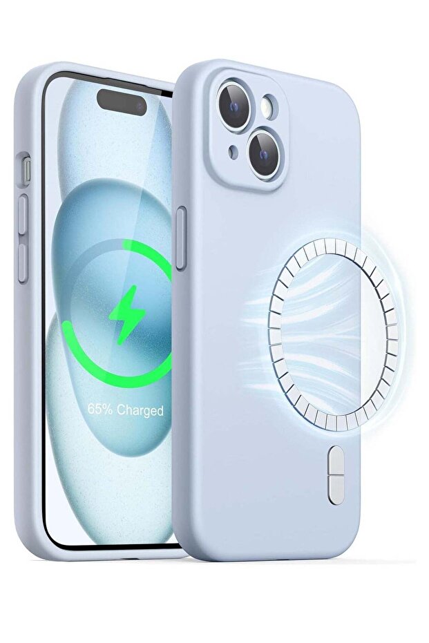 Blue Magnetic Silicone Case for iPhone 15 – 6.1-Inch, MagSafe-Compatible, Complete Camera Lens