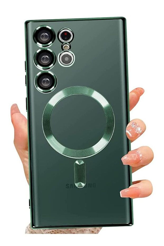 Magnetic Clear Case for Samsung Galaxy S23 Ultra 5G with Camera Lens Protector, Compatible with MagS