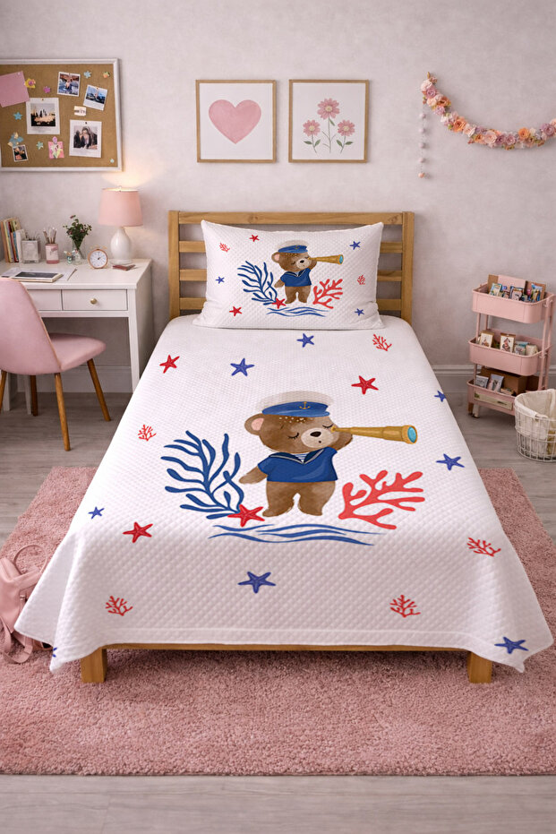 Sailor Teddy Bear Coral Star Baby Pique Set-Cute Ocean Nordic Decorative Bedspread
