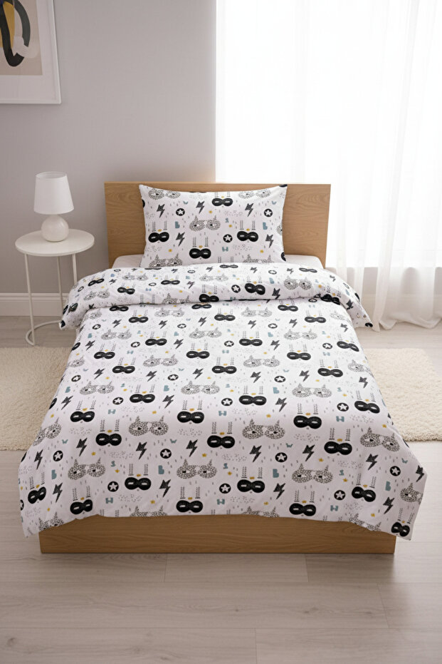 Superhero Masked Young Single Person Pique Set-Adventure Inspired Modern Gray Decorative Bedspread