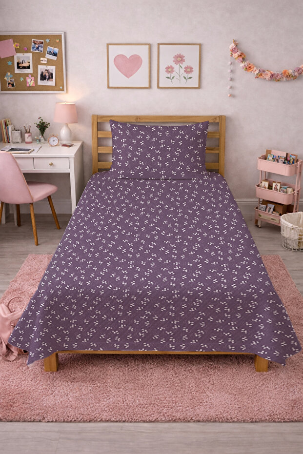 Floral Minimal Purple Young Pique Set-Romantic Modern Lilac White Decorative Bedspread