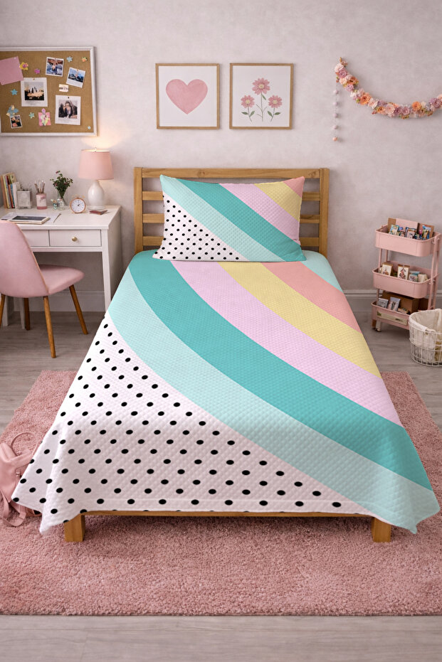 Polka Dot Striped Pastel Baby Pique Set-Soft Geometric Nordic Mint Powder Decorative Bedspread
