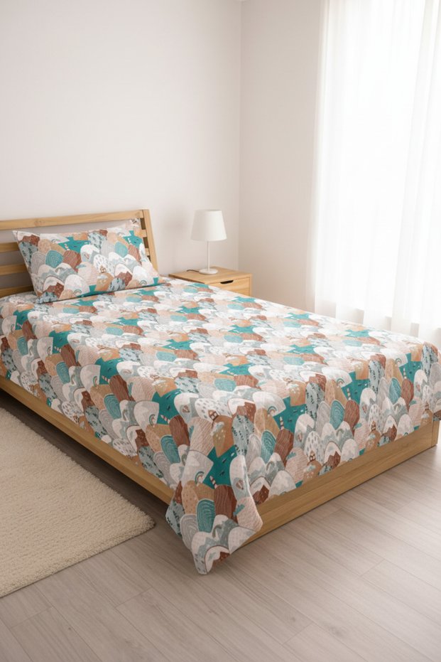 Mountain View Fairy Tale Children's Pique Set - Colorful Nordic Mint Powder Decorative Bedspread