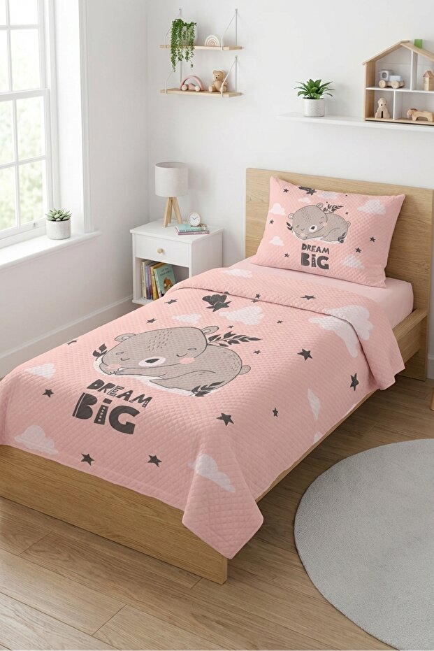 Sleeping Bear Cloud Star Baby Pique Set - Fairytale Dream Nordic Powder Gray Decorative Bedspread