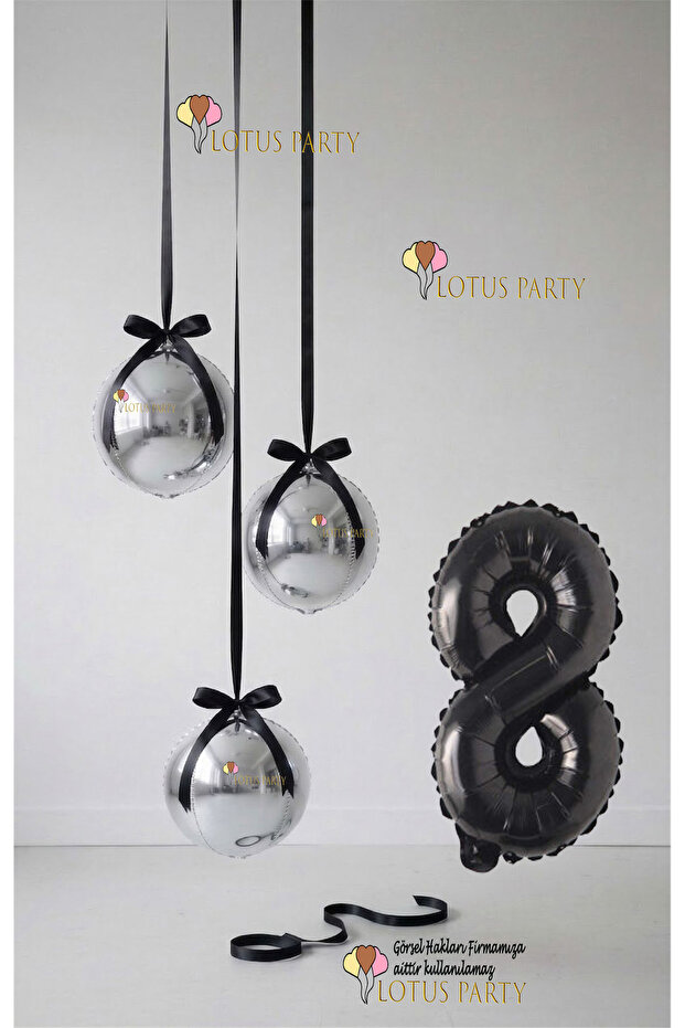 Silver Set - Silver Globe Balloon - Black Number Balloon - Globe Foil Balloon Silver Set 1 Year Old