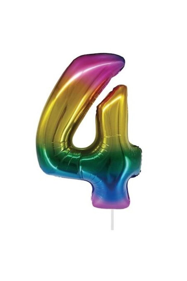Balon aniversar, Numărul 4, Multicolor, 82 cm