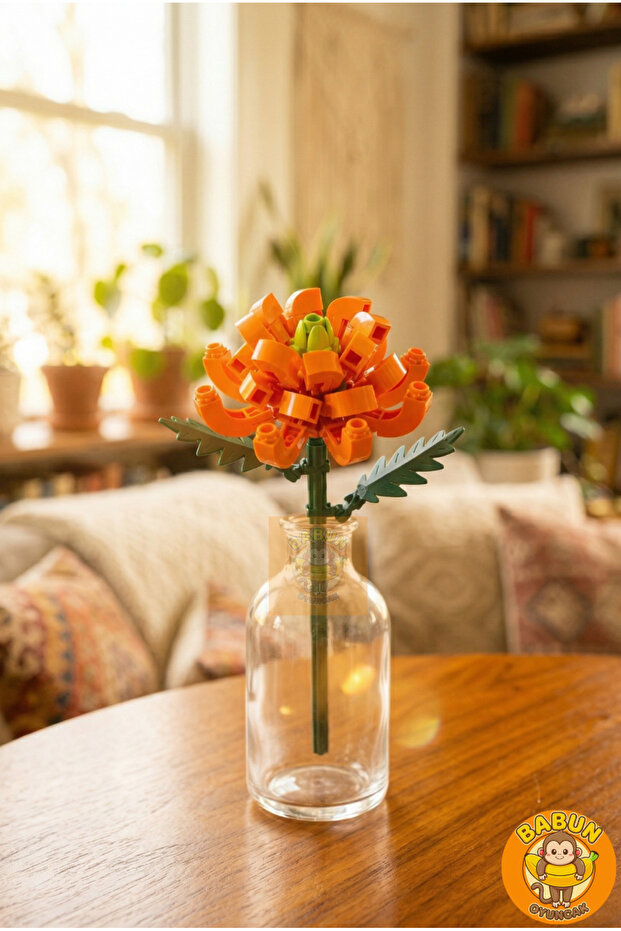 Orange Flower Making Kit - Non-Fading Crystal Artificial Flower - 81 Pieces Decorative Lego Block Flower