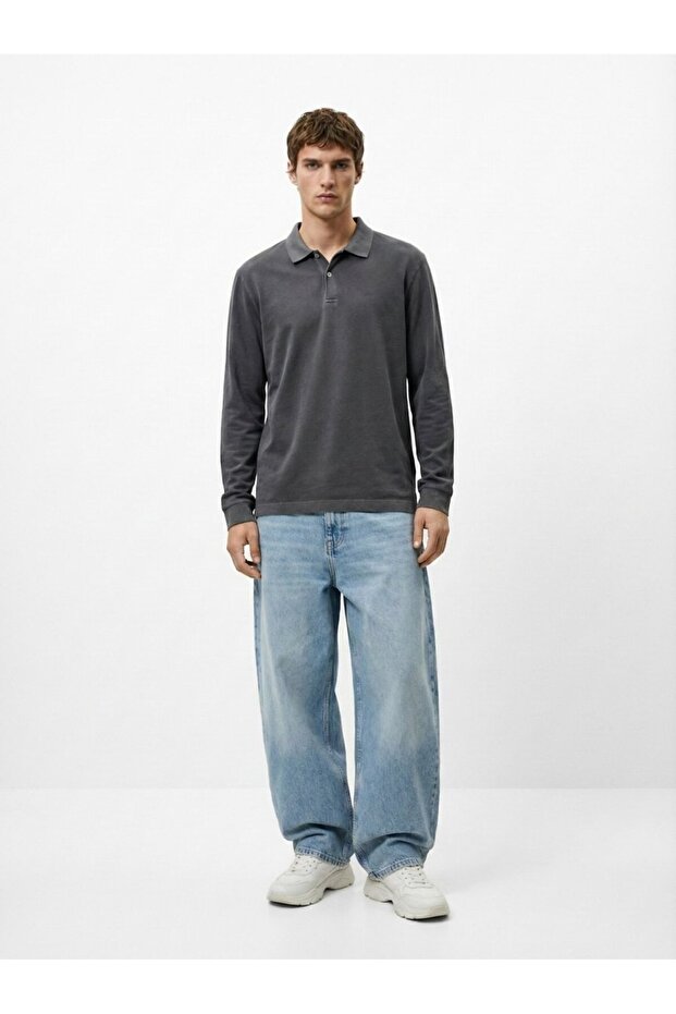 Long Sleeve Faded Fabric Anthracite Sweatshirt