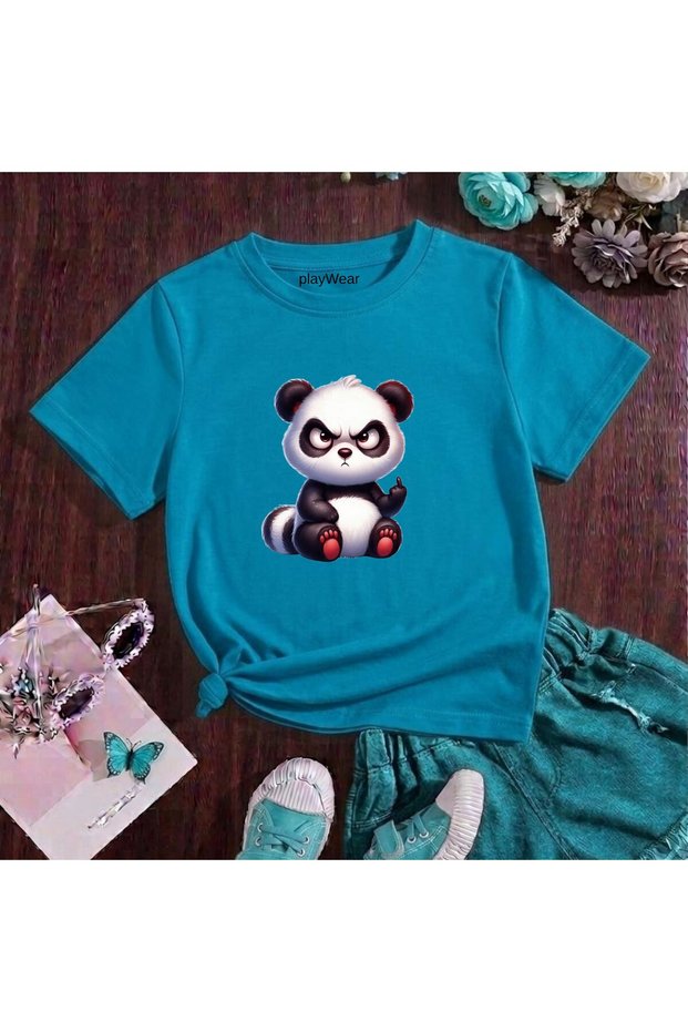 Angry Panda Printed 100% Cotton Crew Neck Kids Unisex T-Shirt 5 6 -7 8-9 10 -11 12 Years Old