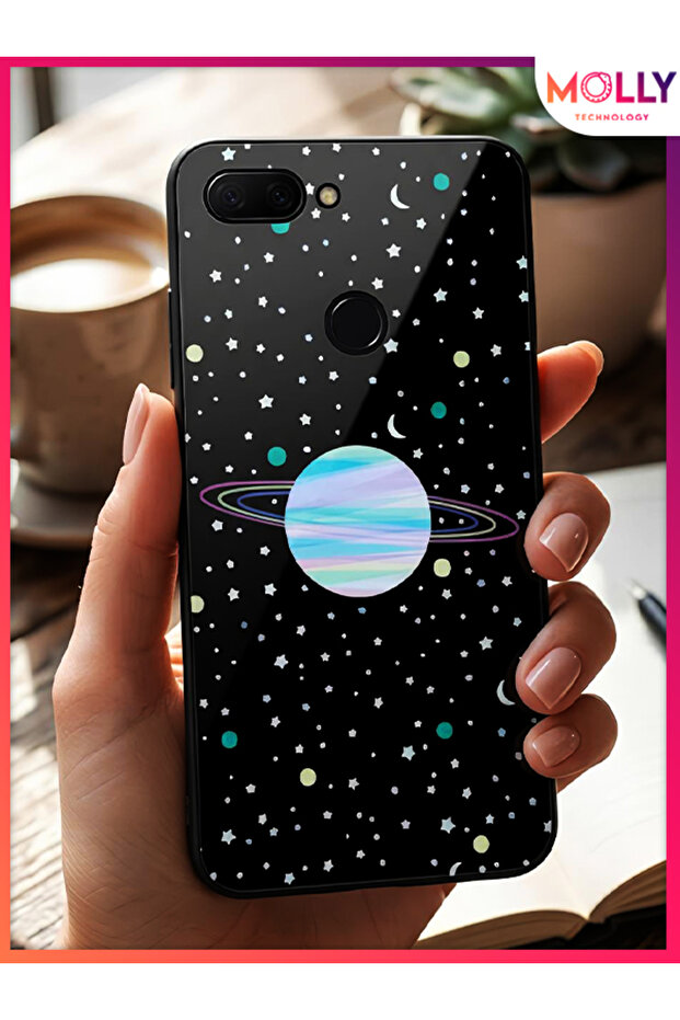 حافظة سيليكون سوداء بنمط كوكبي فضائي لهاتف MI 8 LITE
