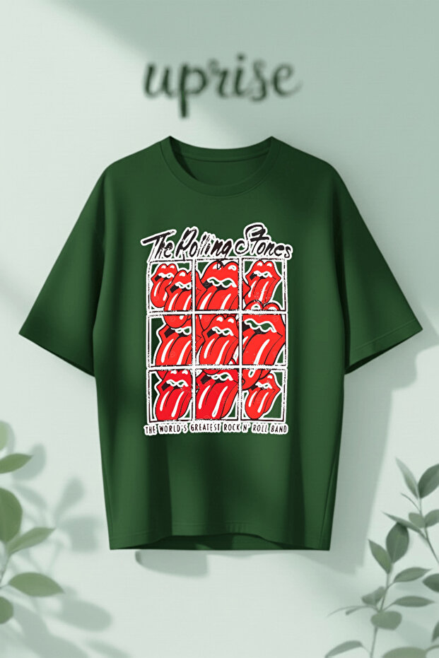 تي شيرت قطني كبير الحجم مطبوع عليه The Rolling Stones