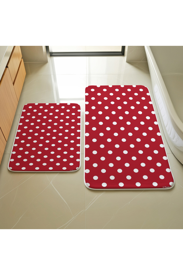 Red and White Polka Dot 2-Piece Mat Set M102