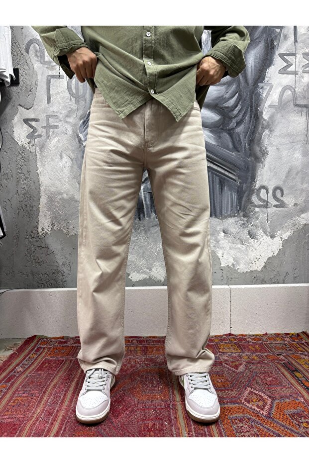 Basic Beige Baggy Jean - 1