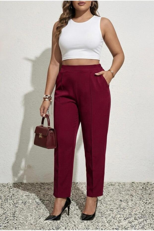 Women's Large Size Striped Fabric Trousers 6228-24