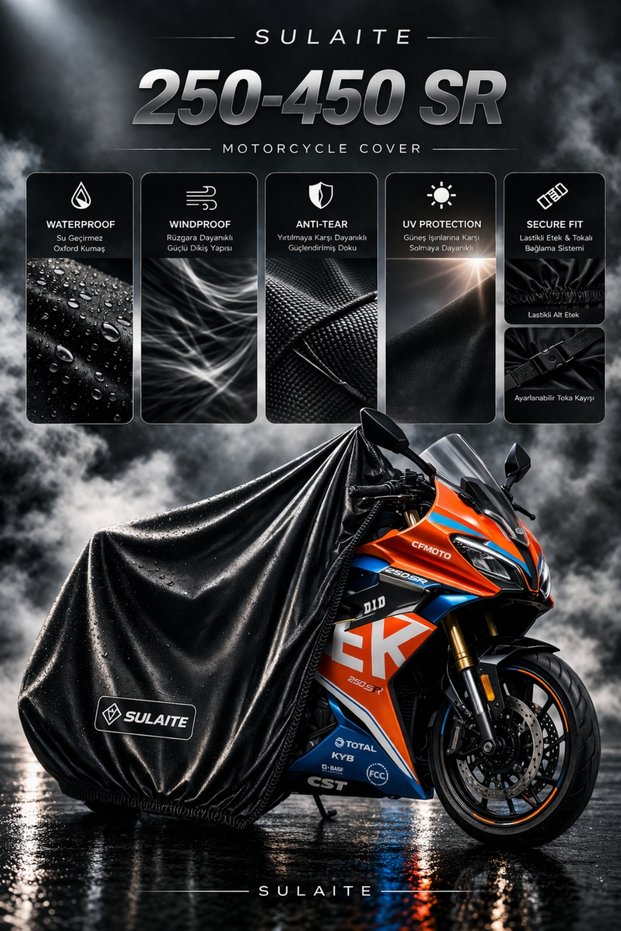 Motorcycle Tarpaulin Cf Moto Sr 250 - 450 Waterproof Uv Protection Thick Fabric Motor Cover Black