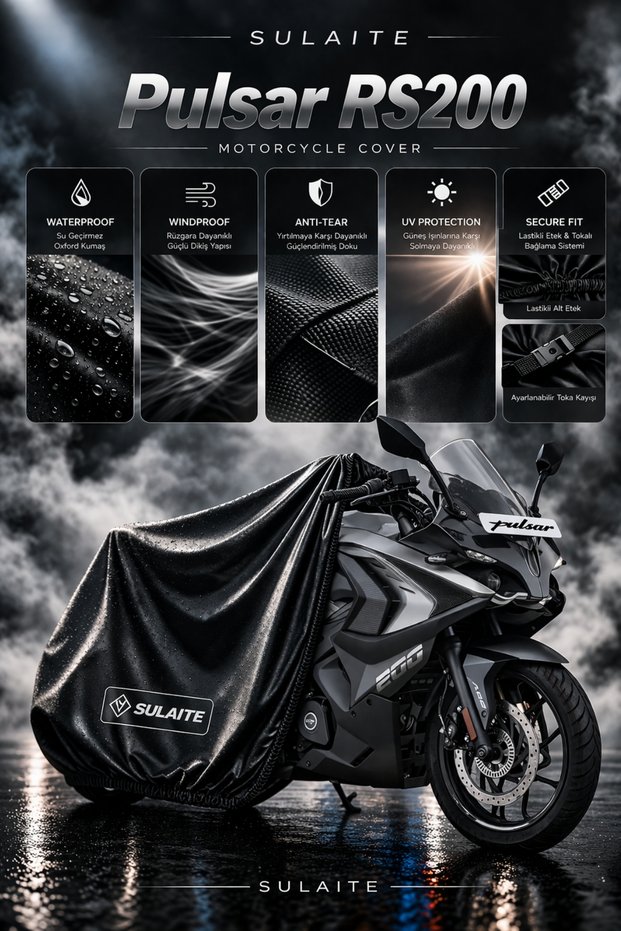 Motorcycle Tarpaulin Pulsar Rs200 Tarpaulin Waterproof Uv Protection Thick Fabric Motor Cover Black