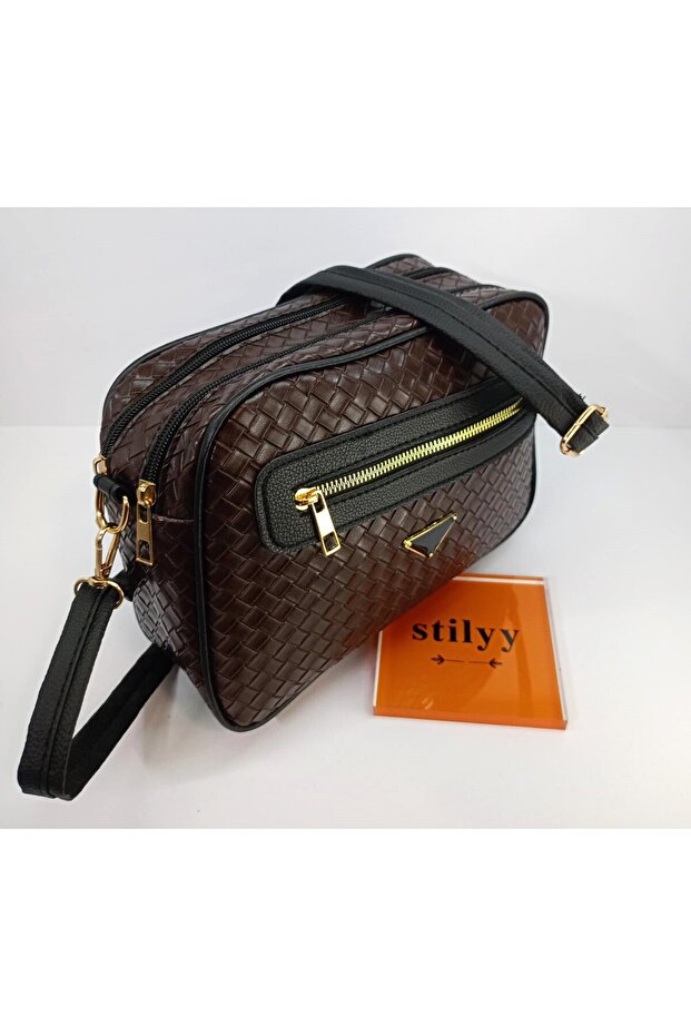 Brown Straw Pattern Detailed Bag
