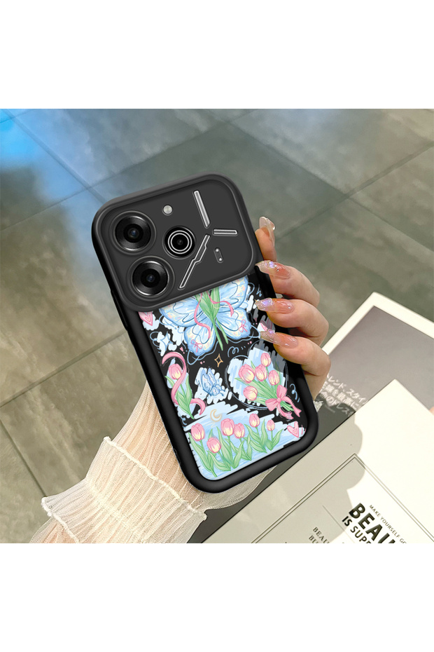 Tecno Pova 6/Pova 6 Pro Compatible Shockproof Camera Protected Black Silicone Stylish Print Case