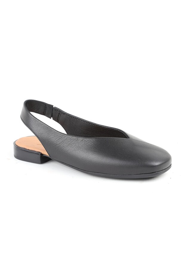 L081.25506 White Genuine Leather V-Cut Open Back Women's Ballerina Sandals