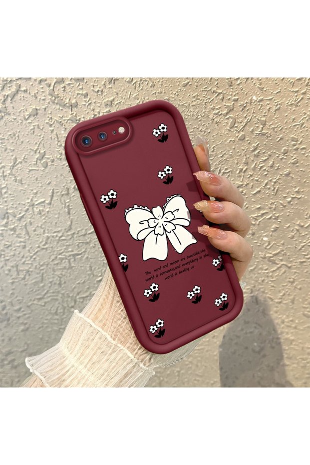 iPhone 7 Plus/8 Plus Compatible Silicone Phone Case with Ribbon Button and Butterfly Pattern