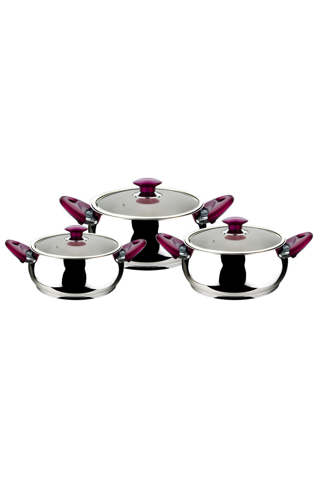 Mercury 6 Piece Steel Deep Set with Glass Lid and Bakelite Handles, Soft Shiraz Color