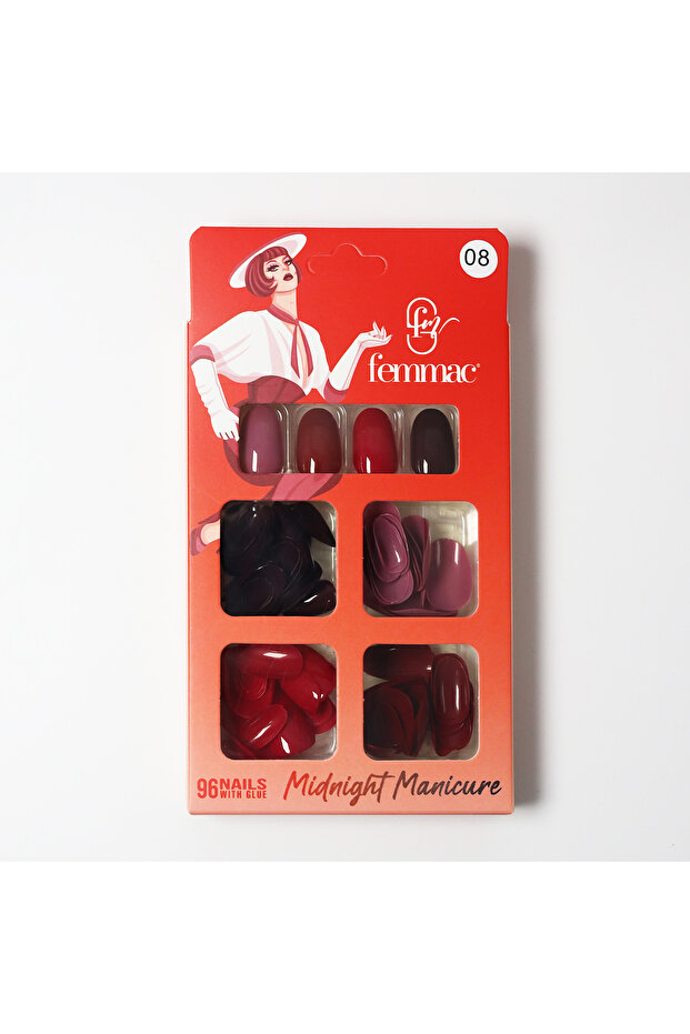 Midnight Manicure Press-On False Nails – Reusable, Lightweight, Salon Finish, 08 Oval