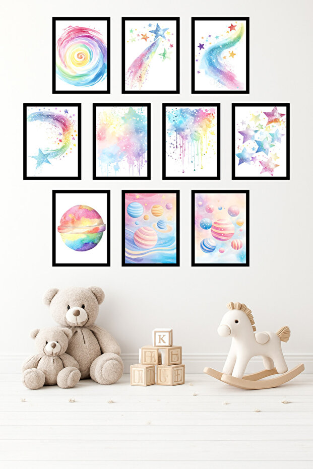 10-Piece Frame-Looking Space, Astronaut, Planet, Baby, Children's Room Painting Set 15X20 cm Mdf Uv Printing