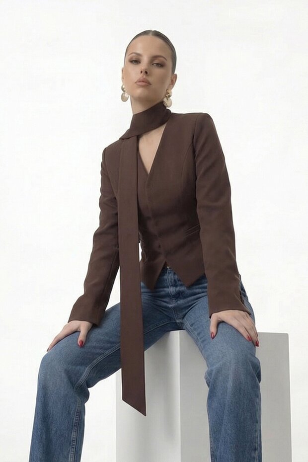 Tie-Up V-Neck Long Sleeve Blouse