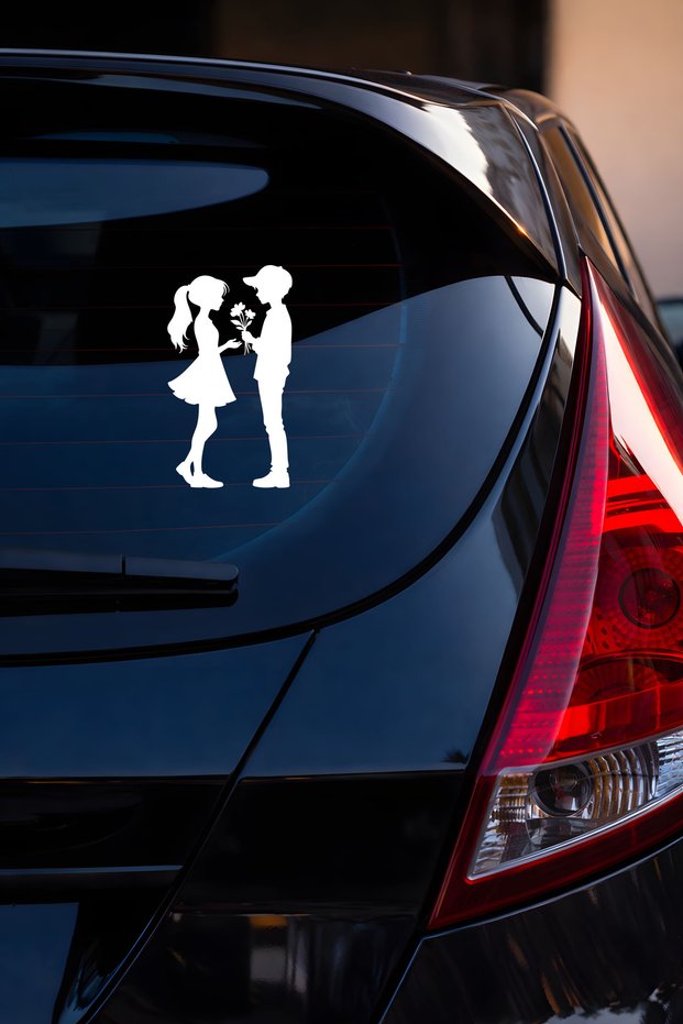 Lover Car Sticker - Couple Silhouette Car Sticker - Couple Sticker - Motor Helmet Sticker 8X15Cm