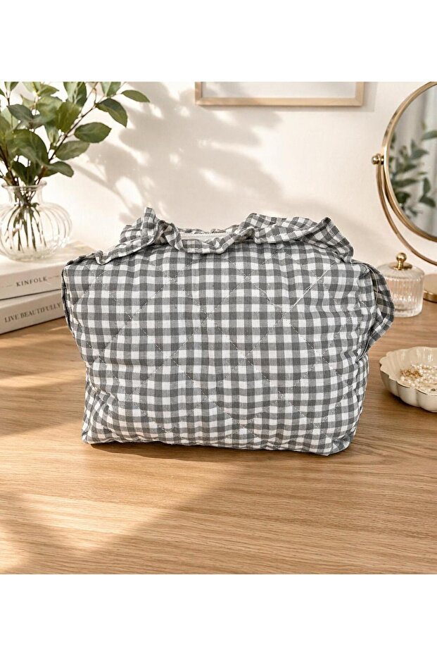 Fluffy Plaid Makeup / Multi-Purpose Bag