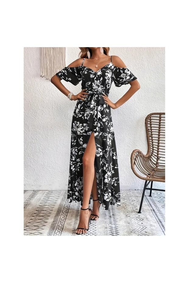 The Most Daring Dress of the Summer! Double-Breasted Collar, Slit, Patterned Long Dress