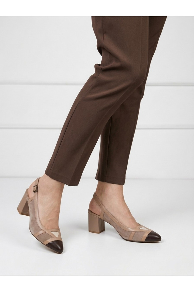 Genuine Leather Brown Mink Beige Women's Heeled Leather Shoes Shn-0075