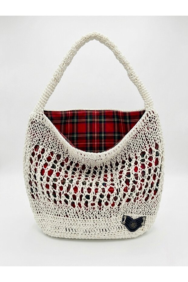 Women's Straw Weave Handmade White Beach and Shoulder Bag-Lined