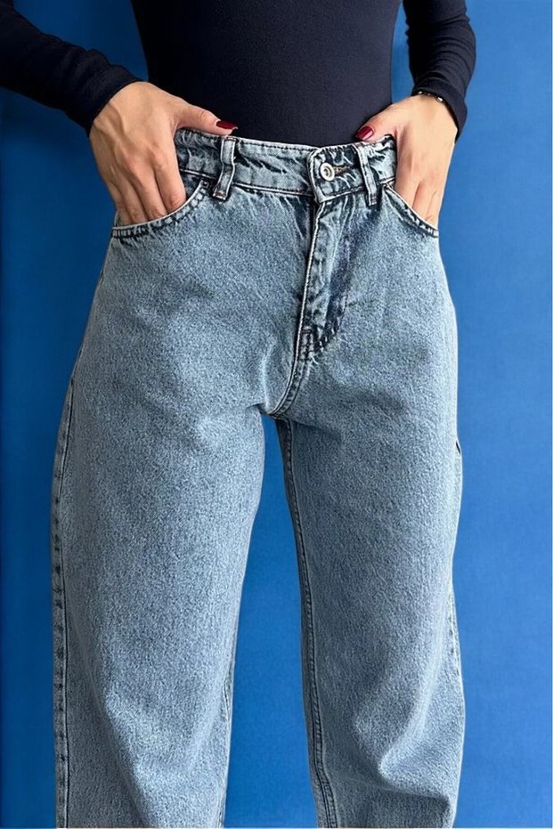 Snow Wash High Waist Stretchy Lycra Wide Leg Denim Trousers Jeans